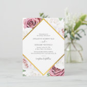 幾何エレガントバラ金ゴールド結婚フローラ 招待状 (スタンド正面)