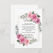 幾何エレガントピンクローズ結婚詳細 サンキューカード (正面/裏面)