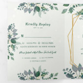 幾何エレガントフレーム葉の |写真結婚の一覧 三つ折り招待状 (内部最初)