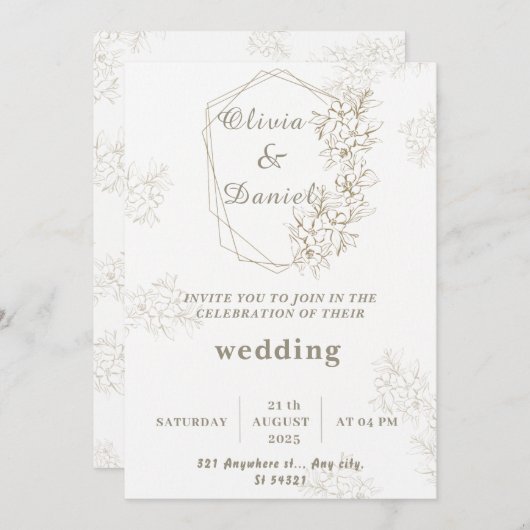 幾何エレガントフローラ結婚式招待状 招待状 (正面/裏面)