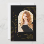 幾何エレガントブラック金ゴールドの卒業 案内状 (正面)