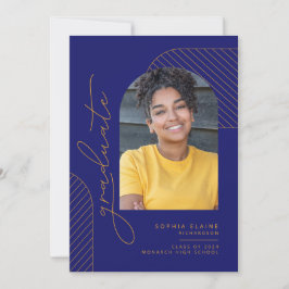 幾何エレガントブルーイエロー金ゴールド卒業 案内状