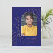 幾何エレガントブルーイエロー金ゴールド卒業 案内状 (スタンド正面)