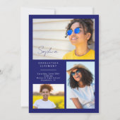 幾何エレガントブルーイエロー金ゴールド卒業 案内状 (裏面)