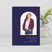 幾何エレガントブルーレッドホワイト卒業 案内状 (スタンド正面)