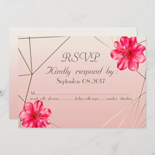 幾何エレガントマグノリアRSVP 招待状 (正面/裏面)