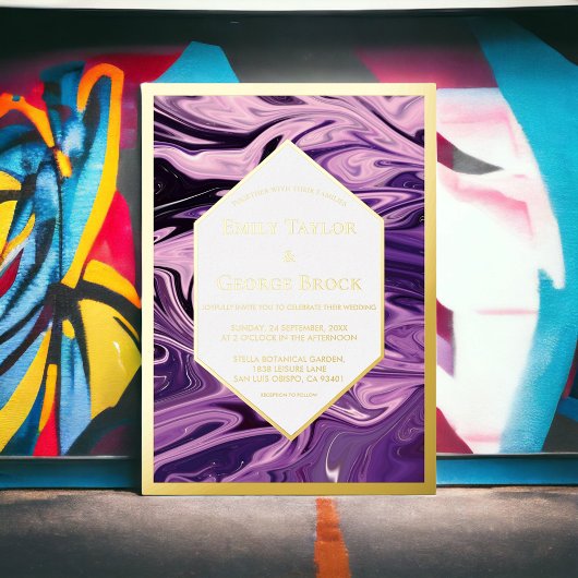 幾何エレガントミニマル銀河系ア結婚ート金ゴールド 箔招待状