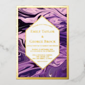 幾何エレガントミニマル銀河系ア結婚ート金ゴールド 箔招待状 (正面)