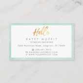 幾何エレガントミントグリーン&金ゴールドモノグラム 名刺 (裏面)