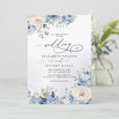 幾何エレガントモダンダスティブルーフローラ結婚ズ 招待状 (スタンド正面)