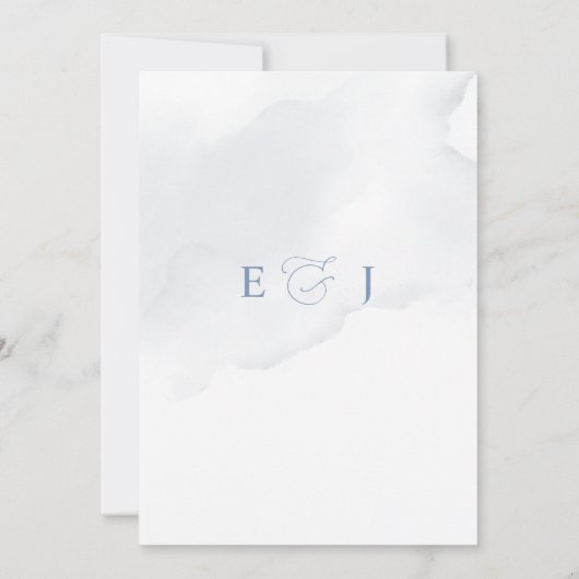 幾何エレガントモダンダスティブルーフローラ結婚ズ 招待状 (裏面)