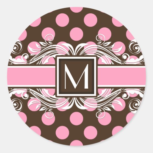 幾何エレガントモノグラムの点パターン ラウンドシール (正面)