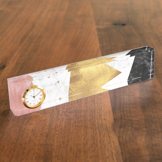 幾何エレガント大理石と金ゴールドデザイン デスクネームプレート (側面)