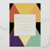 幾何エレガント抽象芸術モダンの金ゴールド 箔招待状 (正面)