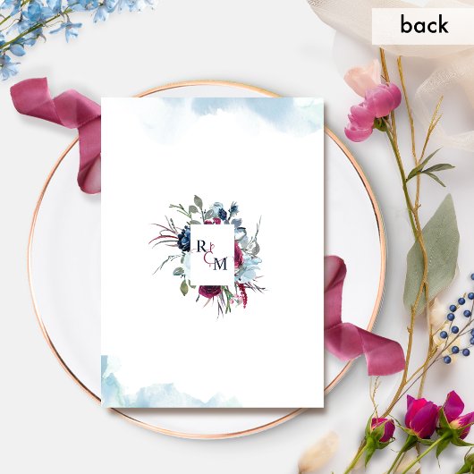 幾何エレガント果実ブルーフローラ結婚ズ 招待状