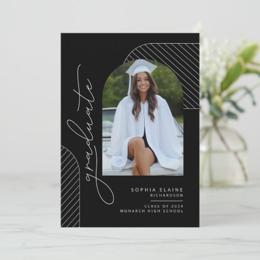 幾何エレガント白黒卒業 案内状 (スタンド正面)