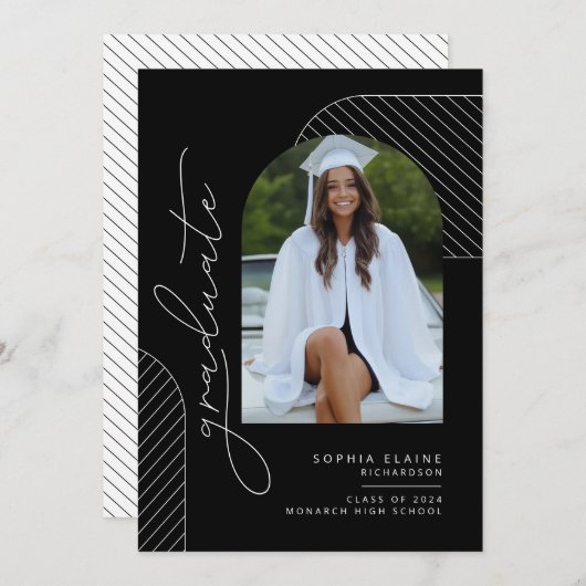 幾何エレガント白黒卒業 案内状 (正面/裏面)