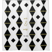 幾何エレガント白黒金ゴールド対結婚数 シャワーカーテン (正面)