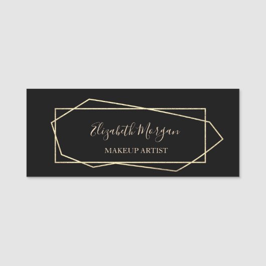 幾何エレガント的、黒、メイクアップアーティスト 名札 (正面)
