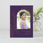 幾何エレガント紫色金ゴールド卒業 案内状 (スタンド正面)