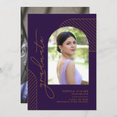 幾何エレガント紫色金ゴールド卒業 案内状 (正面/裏面)