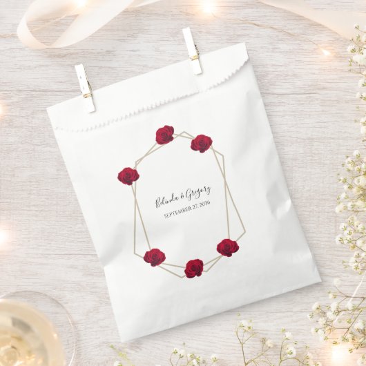 幾何エレガント色レッドロ結婚ーズ フェイバーバッグ (クリップ留めされた状態)