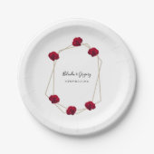 幾何エレガント色レッドロ結婚ーズ ペーパープレート (正面)