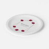 幾何エレガント色レッドロ結婚ーズ ペーパープレート (アングル)