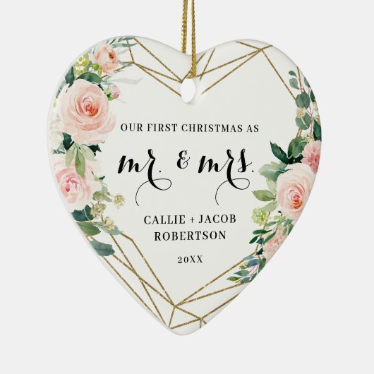 幾何エレガント赤面フローラ初めてのクリスマス セラミックオーナメント (右)