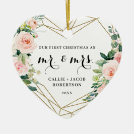 幾何エレガント赤面フローラ初めてのクリスマス セラミックオーナメント