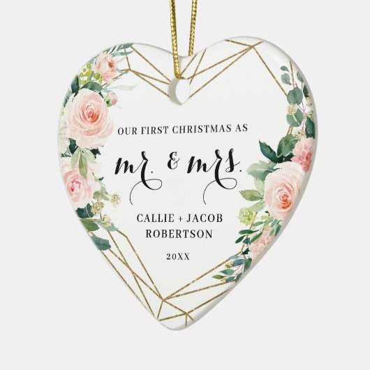 幾何エレガント赤面フローラ初めてのクリスマス セラミックオーナメント (左)