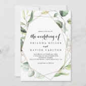 幾何エレガント金ゴールドが結婚緑を増す 招待状 (正面)