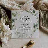 幾何エレガント金ゴールドグリーンLet's祝パーティー 招待状