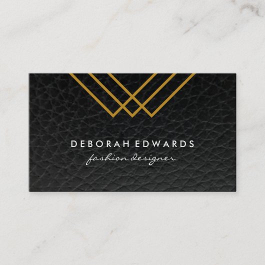 幾何エレガント金ゴールド線シンプル革 名刺 (正面)