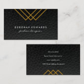 幾何エレガント金ゴールド線シンプル革 名刺 (正面/裏面)