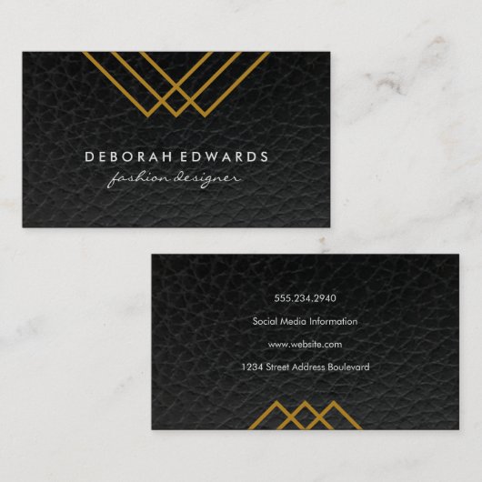 幾何エレガント金ゴールド線シンプル革 名刺 (正面/裏面)