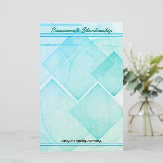 幾何カスタムティール(緑がかった色)抽象芸術の背景 便箋 (スタンド正面)