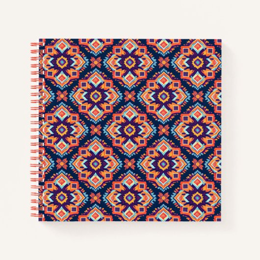 幾何カラフルアステカパターン ノートブック (正面)