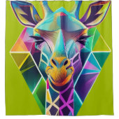 幾何カラフルキリン頭 シャワーカーテン (正面)