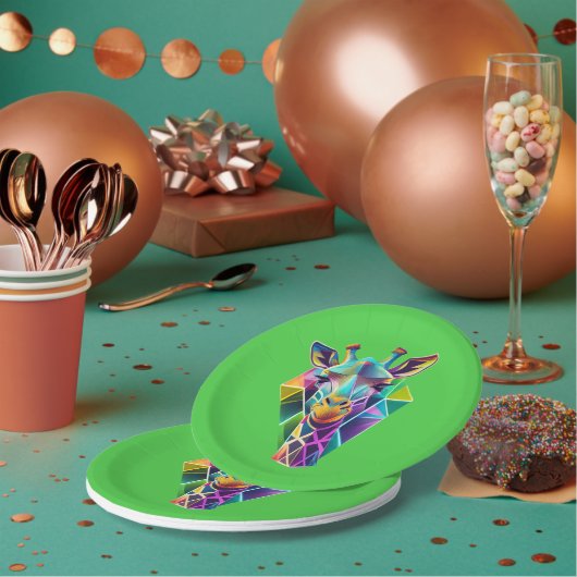 幾何カラフルキリン頭 ペーパープレート (複数)