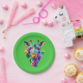 幾何カラフルキリン頭 ペーパープレート (パーティー)