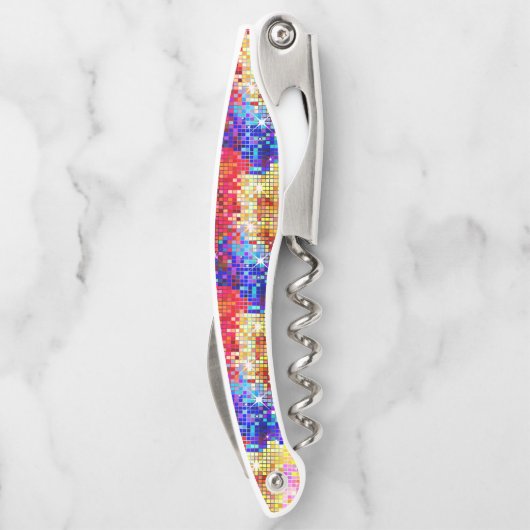 幾何カラフルディスコグリッター背景 ソムリエナイフ (裏面)