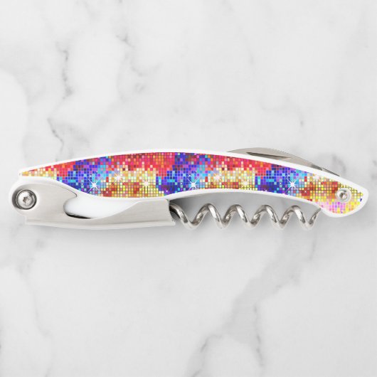 幾何カラフルディスコグリッター背景 ソムリエナイフ (正面)