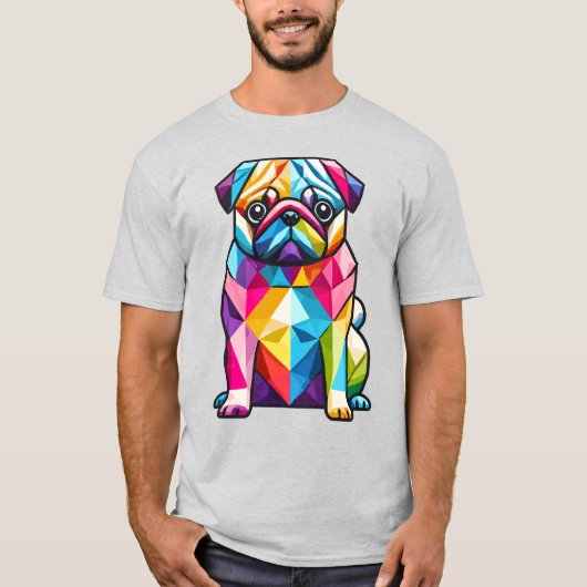 幾何カラフルパグ犬 Tシャツ (正面)