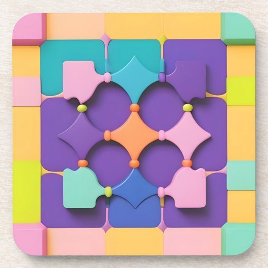 幾何カラフルパターンデザイン鮮やか形状 コースター (正面)