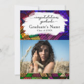 幾何カラフルパターン卒業写真パーティー 招待状 (正面)