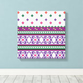 幾何カラフルフォークアートデザイン(花あり) キャンバスプリント (インサイチュ (ウッドフロア))