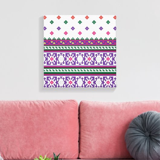 幾何カラフルフォークアートデザイン(花あり) キャンバスプリント (インサイチュ (リビング))