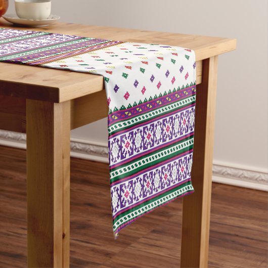 幾何カラフルフォークアートデザイン(花あり) ショートテーブルランナー (インサイチュ)