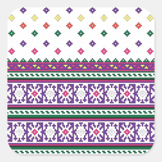 幾何カラフルフォークアートデザイン（花あり） スクエアシール (正面)